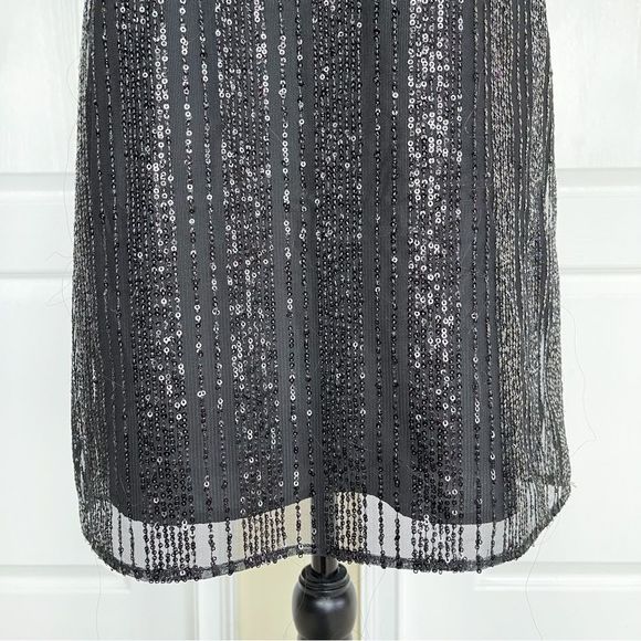 CeCe Size XS Black Sequin Layered Bow Tie Neck Sleeveless Cocktail Dress - Picture 6 of 16